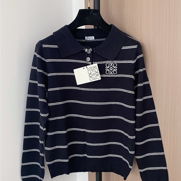 Loewe Sweaters - Loewe Navy Striped Women’s Polo Sweater